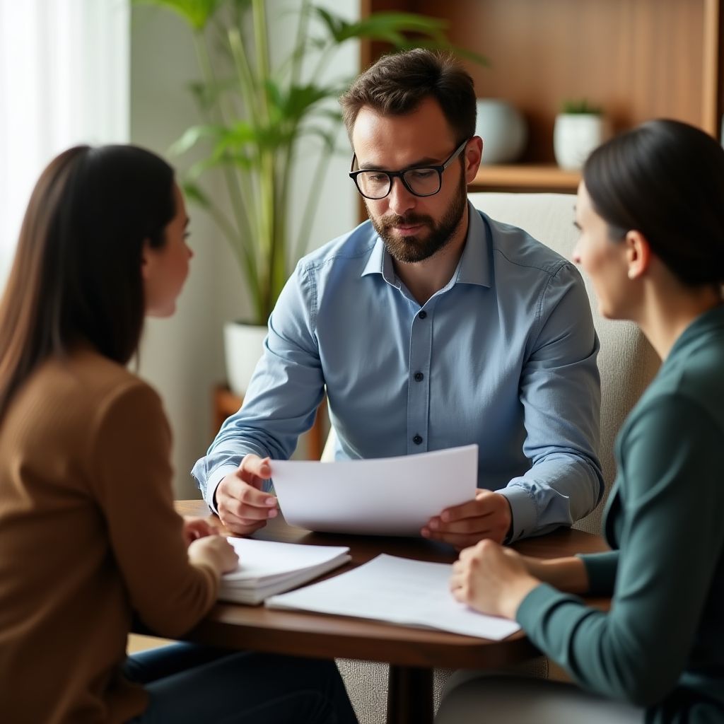 Consultor presentando un análisis a clientes