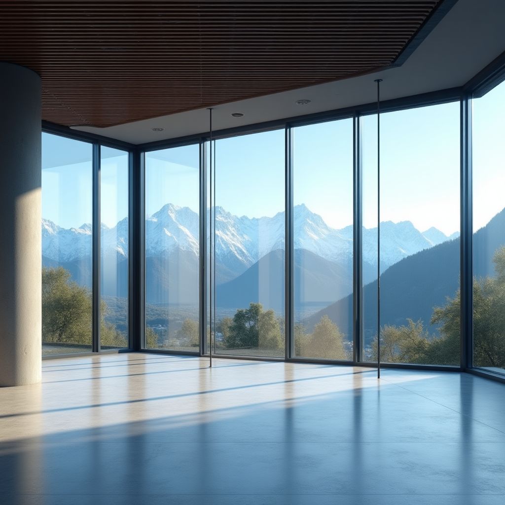 Vista de la oficina con el paisaje de Santiago