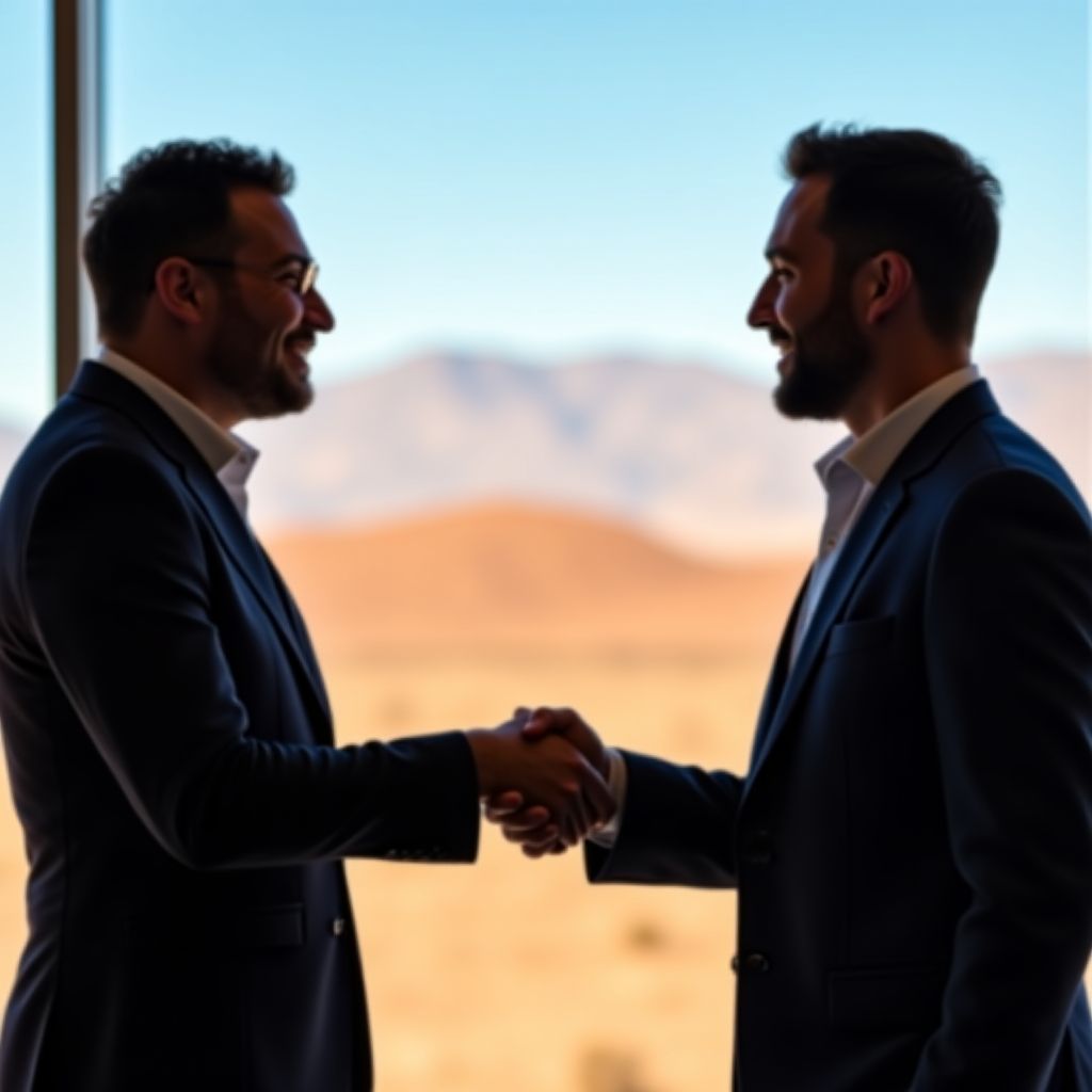Dos consultores financieros analizando gráficos en una oficina moderna con vista a los viñedos chilenos.